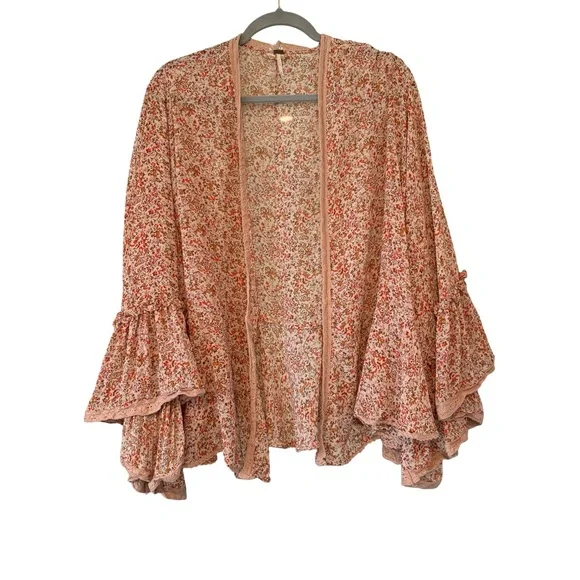Free People Lola Printed Open Front Kimono (front tie string removed), Sz M - Picture 9 of 15